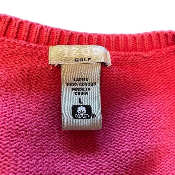 IZOD GOLF Ladies 100% Cotton ARGYLE V Neck Sweater Pink/White/Black- Size Large - Picture 4 of 8